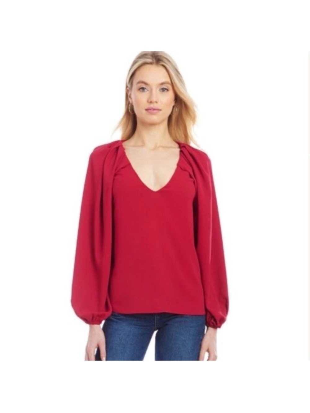 Amanda Uprichard Esmeralda Putf Shoulder Long Sleeve Blouse | Poppy | Size Large